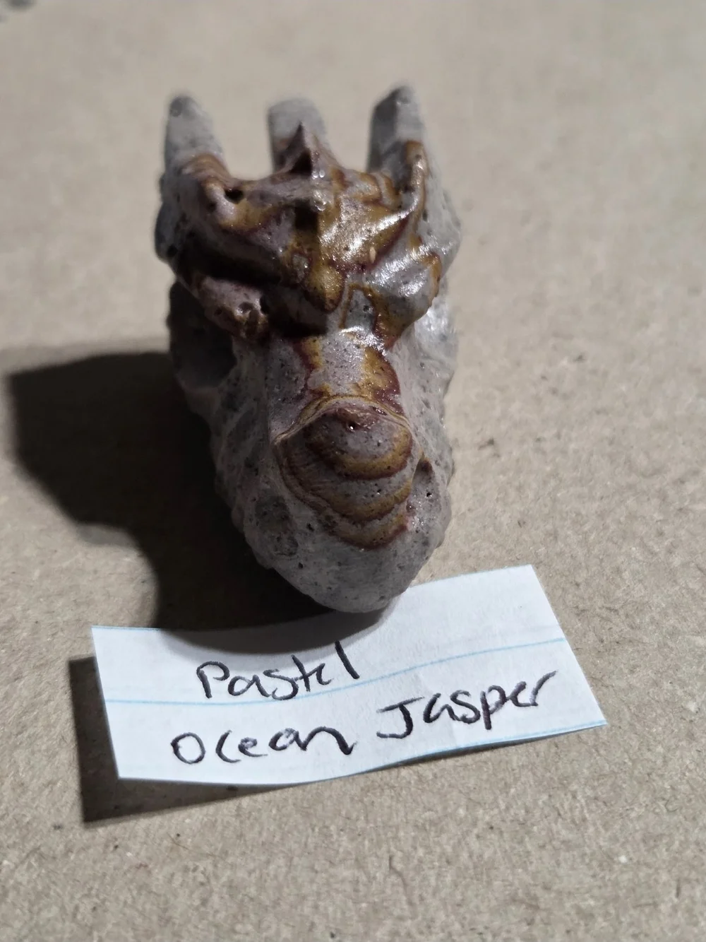 Detailed Pastel Ocean Jasper Crystal Carved Dragon Head Stone Sculpture Decor